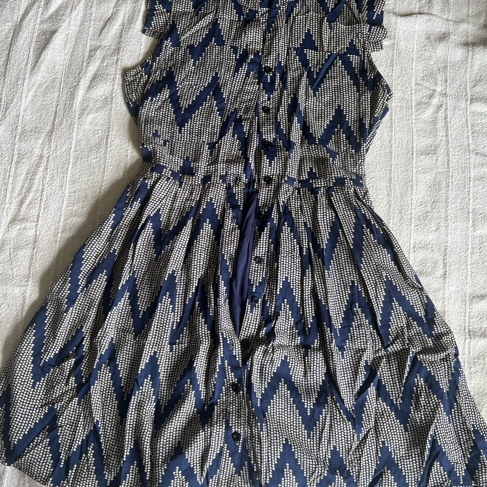 Blue and Cream Sleeveless Sundress with Collar